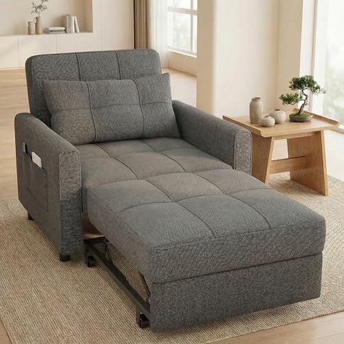 Gizoon Sofa Bed Chair 3 in 1 Convertible, Pullout Single Sleeper Chair Bed with Adjustable Backrest,...