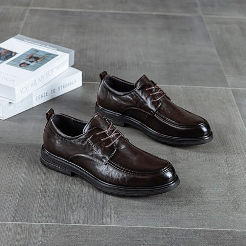 Men's Genuine Leather Lace Up Oxfords Comfortable Round Toe Flat Bottom Non-Slip Slip-On Driving Shoes for Driving Daily Work Office2