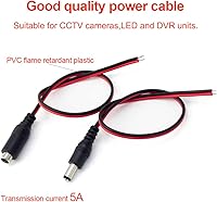 Vista 3 de Cable de alimentación de CC de 12 V 5 A, conectores macho hembra para cámara de seguridad CCTV, conectores adaptadores de corriente