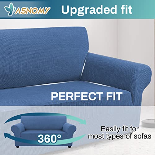Asnomy Sofa Covers For 2 Cushion Couch Stretch Loveseat Covers Slipcovers, Pet Protector Furniture Covers For Dogs Cats Spandex Jacquard Fabric Small Checks （Medium，River Blue） #TOP4