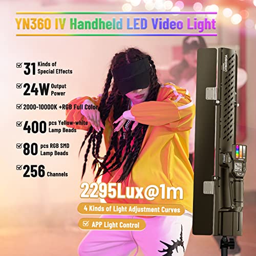 Image of YONGNUO YN360 IV Ice Light, LED Video Light Wand Stick Photography Light, RGB Full Color 24W 256 Channels Adjustable 2000-10000K, 31 Lighting Effect for for Studio Photo YouTube Video Photography