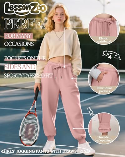 3 Pack Joggers for Girls Kids Sweatpants Ribbed Cuff Elastic Waist Drawstring Fall Casual Teen Pants with Pockets4