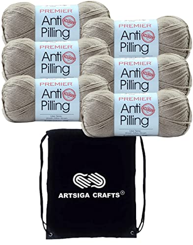 Image of Premier Yarns Anti-Pilling Everyday DK Cappuccino 1107-21 (6-Skeins-Same Dye Lot) DK Light Worsted #3 Anti-Pilling Acrylic Yarn for Crocheting and Knitting with Project Bag