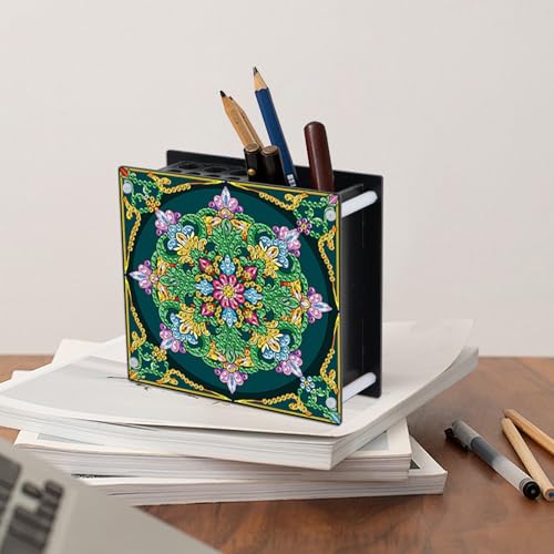 Image of DIY 5D Diamond Painting Pen Holder Organizer, Mandala Acrylic Pencil Cup with Special-Shaped Rhinestones, Decorative Office Supplies Storage for Home, School, Gift