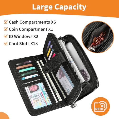 Image of Wristlet Wallets for Women RFID Blocking, Large Capacity Long Wallet Women Leather Credit Card Holder