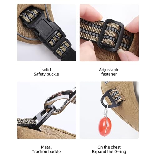 Tactical Dog Harness and Leash Set for Small Medium Large Dogs Reflective Pet Harness Waterproof Adjustable Dog Vest Handle Bag Night Easy Walk Hiking Training (Brown + Dog Leash, Small) - Image 5