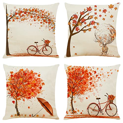 NIULAA Kissenbezug 40x40 4er Set Orange Dekokissen Kissenhülle Sofakissen Herbst Deko Kissen Kissenbezug Landhausstil Leinen Kissenbezüge Quadratisch Landhaus für Sofa Couch Wohnzimmer Cover