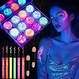 Festival Glitzer Gesicht, 12 Farben Fluoreszierendes Chunky Sequin und 6 Eyeliner Face Body Glitter Festival Zubehör Haar Glitzer Festival Gesichtsglitzer für Karneval Körperglitzer Halloween Schminke