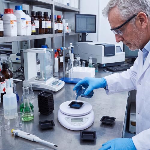 Image of Sherr 500 Pack 7 ml Weigh Boats Bulk Anti Static Black Pans Plastic Square Easy Pour Boats Weighing Trays for Capsule Filling, Lab Dish, Powder, Liquid, Food, Sample Container