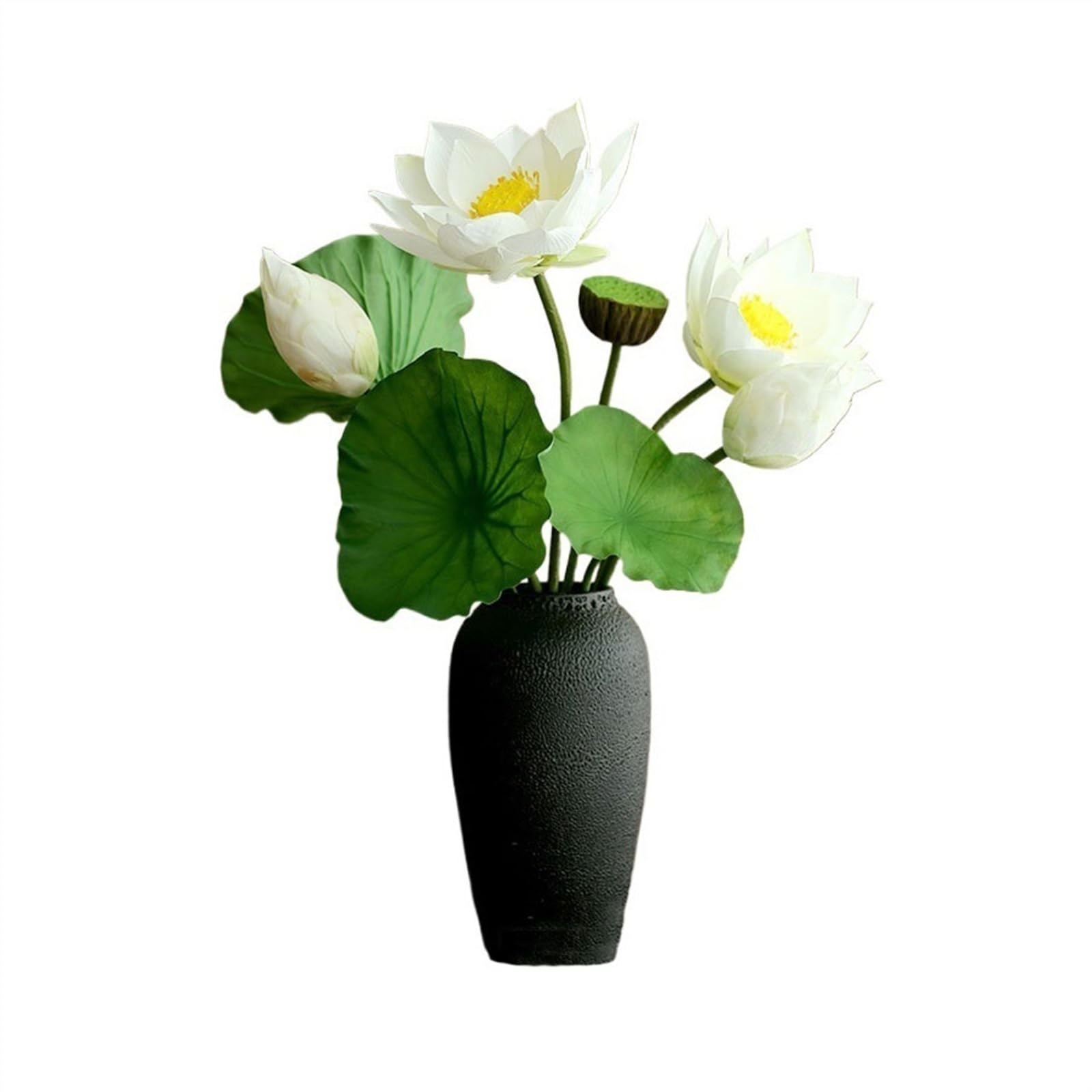 CFY652 Floral Arrangements Artificial Lotus Lotus Leaves Bouquet Ornament Silk Flowers Fake Flowers Table Decorations Living Room Decoration Simulation Flowers Weddings(White)