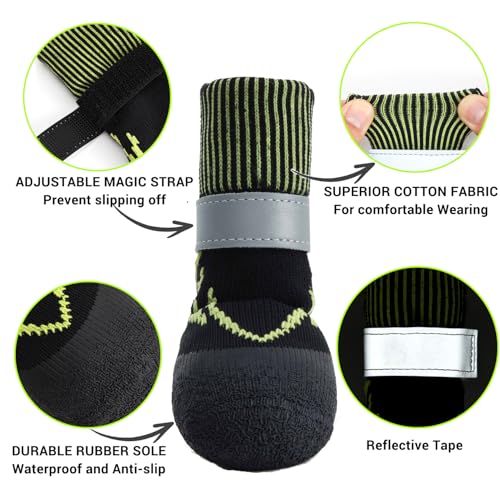 2 Paar Hundesocken, Hundepfotenschutz mit Verstellriemen, Deodorisierung und antibakterielle Behandlung, rutschfeste Socken mit Ledergürtel für Kleine und Mittelgroße Hunde (L: 2.17'-5.5cm)