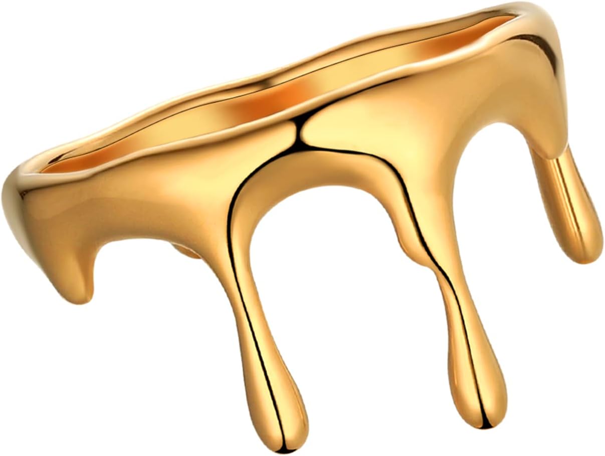 Women’s Dripping Drop Ring 18K Gold plated Stainless Steel Statement Band Ring Unique Gift Women’s Dripping Drop Ring 18K Gold plated Stainless Steel Statement Band Ring Unique Gift