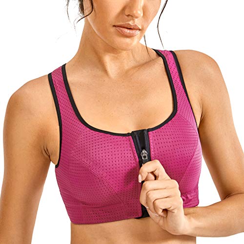 SYROKAN Mujer Deportivo Sujetador Cierre Delantero Yoga Fitness Racer Atrás Malla de Panal Sin Aros Sujetador Púrpura nebuloso 90B