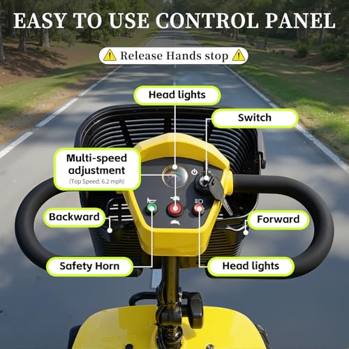 Image of 4 Wheel Mobility Scooter, Electric Scooter with Seat,Lightweight Mobility Scooter with Removable Battery. 6 MPH High Speed 265 lbs Capacity, Foldable Design (Basic Model-Yellow)