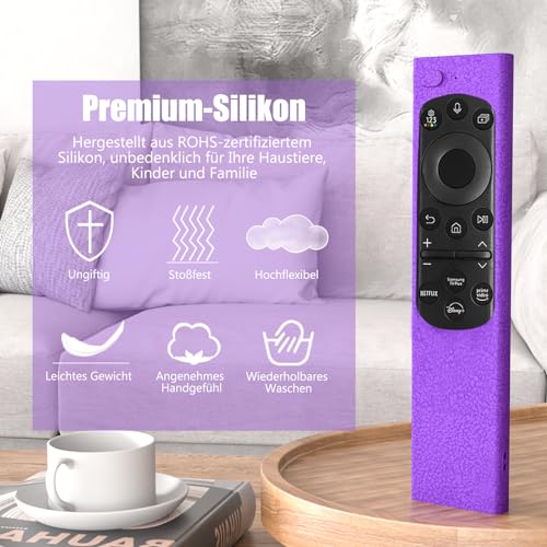 Coque pour télécommande Samsung 2021 2022 BN59-01357 BN59-01385 BN59-01265A Smart TV - Coque de Protection en Silicone antidérapante et Antichoc pour télécommande Samsung (Violet + Rose) – vue 4