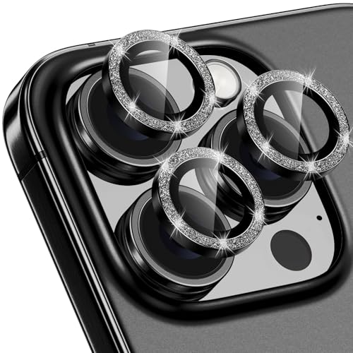 Image of Tempered Glass For Iphone 16 Pro /16 Pro Max Camera Lens Protector Bling Individual Metal Glitter Ring 9H Hardness Scratchproof, Stylish Phone Accessories, Case Friendly (Glitter Black)