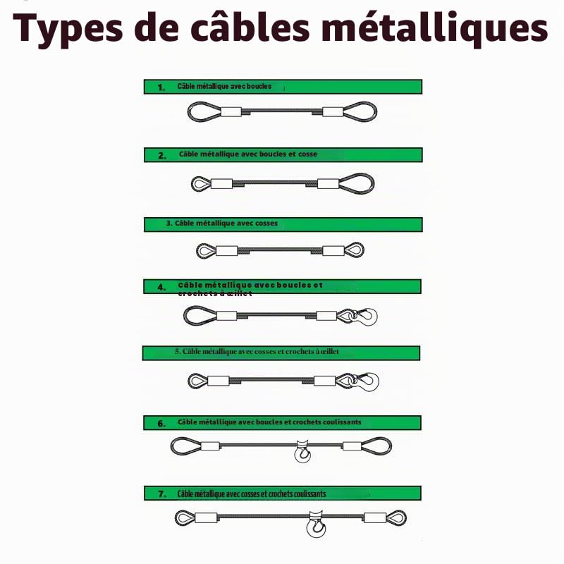 Cable Acier 8mm Diamètre 5m Circuit avec Crochet et Œillet - Cable Metallique avec Crochet - Câble Acier 8mm avec Œillets et Crochets - Corde Cable à Élingue - Cable D'acier