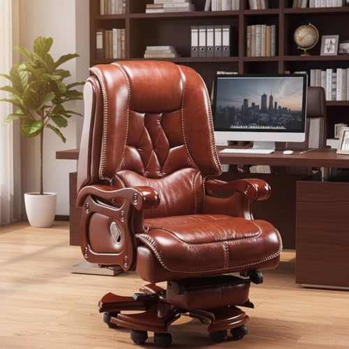 Image of Lakdi The Furniture High Back Luxury Director & Executive Chair Office Made in Plyboard with Leatherette & High Density Foam, Recliner Feature and Double Wheel with wooden Polish - 111011330 Tan Brown