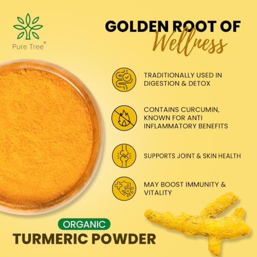 Image of Pure Tree Certified Organic Haldi Powder | 80 g | Glass Jar | Turmeric Powder | Spice Masala Powder Raw for Milk | Strong Antioxidant