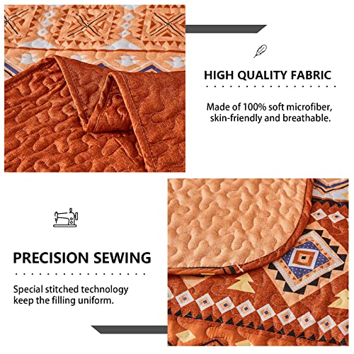 Djy Boho Quilt Set Queen 3 Pieces Burnt Orange/Rust Bedspread Reversible Geometric Coverlet Set For All Season Lightweight Microfiber Bohemian Bedding Set 90"X 96" #TOP4