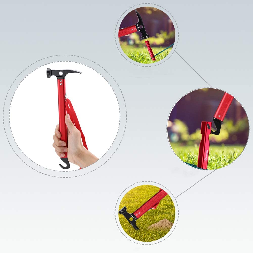 Yosoo Maillet Marteau pour Piquet De Tente Extracteur Outil Multifonctionnel Accessoire Tente pour Camping Randonnée (Couleur : Rouge)