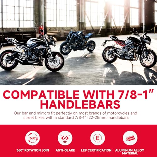 Image of DREAMIZER Motorcycle Bar End Mirrors, CNC Aluminum Universal Motorcycle Mirror Fit for 7 /8 inch Handlebars, Compatible with Most Honda Grom, Yamaha, Kawasaki, Ducati, Suzuki and More