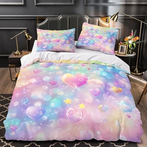 Housse de couette tie-dye cœur parure de lit microfibre 3D hypoallergénique 200x200