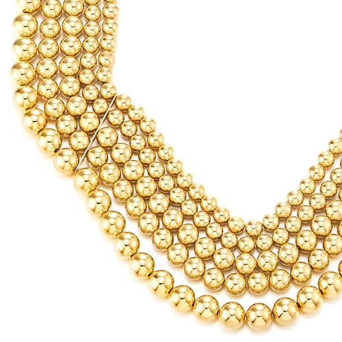 COOLSTEELANDBEYOND Statement Necklace Large Gold Beads Necklace, Four Layers Bead String Gold Chain3