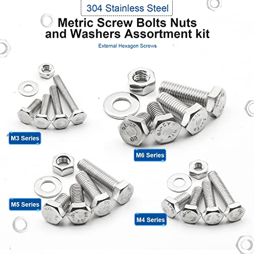 NINDEJIN 552PCS M3 M4 M5 M6 Hex Head Bolts and Nuts Set, 304 Stainless Steel External Hexagonal Screws Set and Washers - Image 2