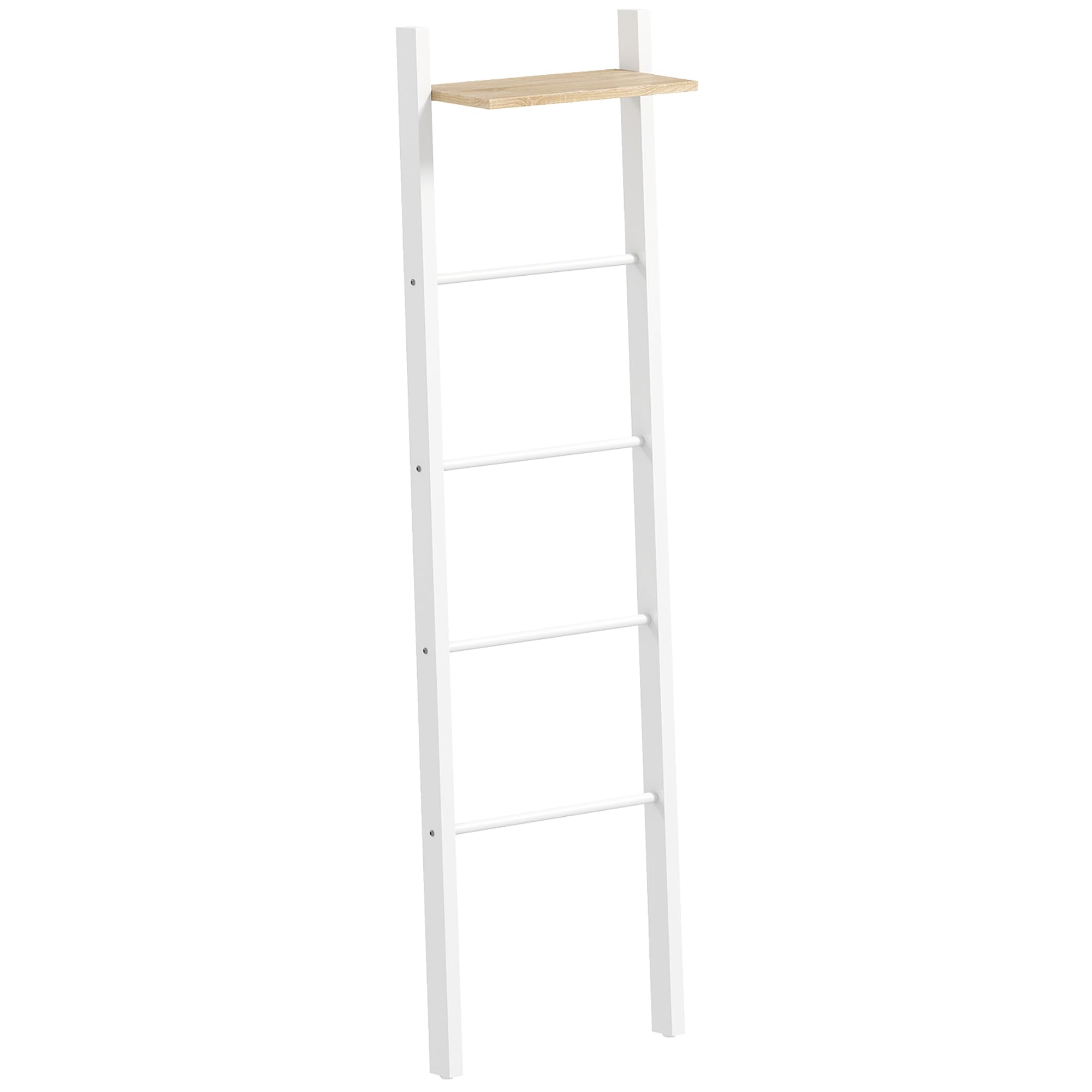 HOMCOM Porte-Serviettes en échelle avec étagère supérieure et 4 Barres, Porte-Serviettes de Salle de Bain Mural, Porte-Serviettes en échelle incliné, pour Chambre, Salon, 43x20x151 cm, Blanc et