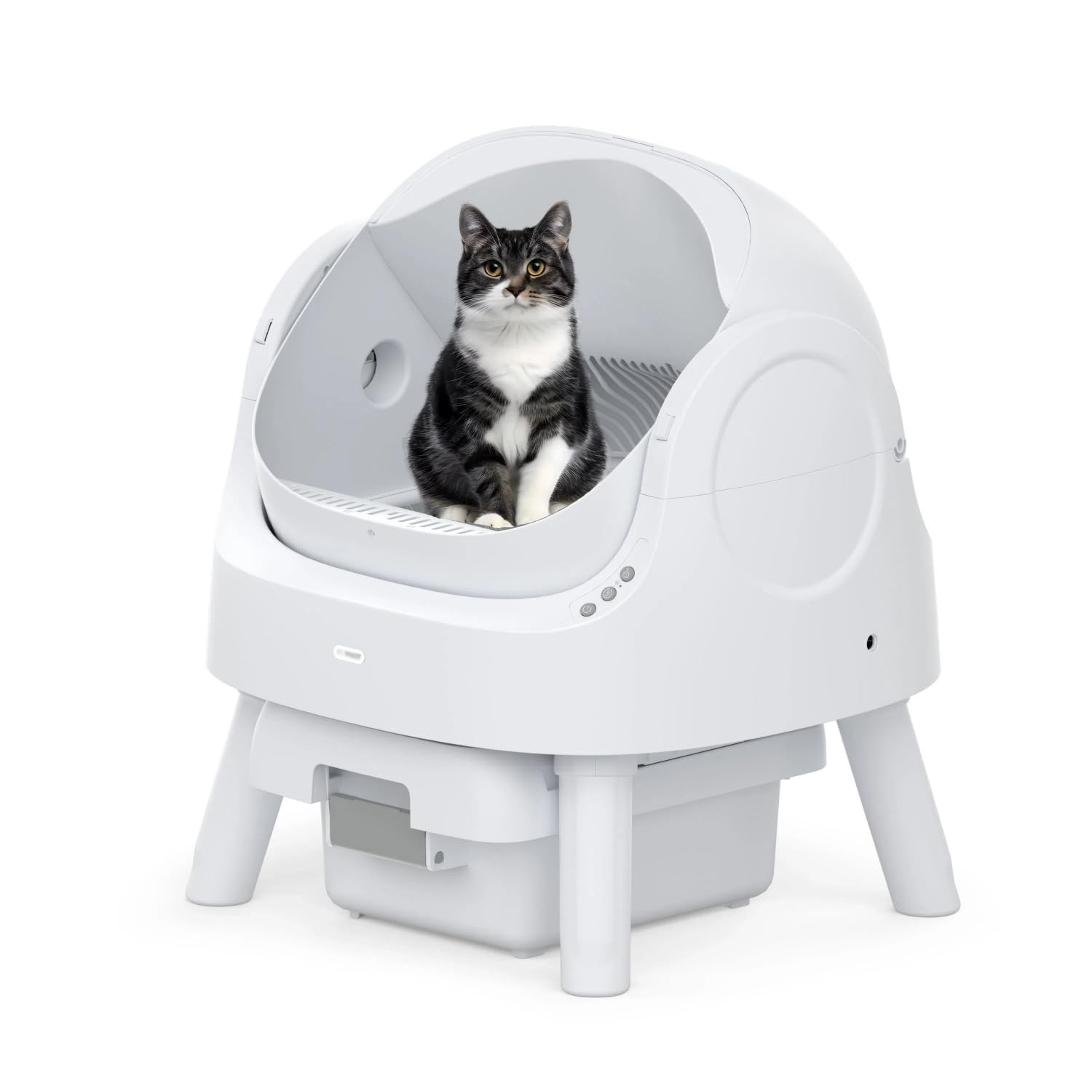 AutoScooper 11 Self Cleaning Litter Box, Open Top Automatic Cat Litter Box for Cats, Integrated Safety Protection Self Cleaning Litter Box with Mat & Liner, White (Manufacturer by PETPIVOT INC)