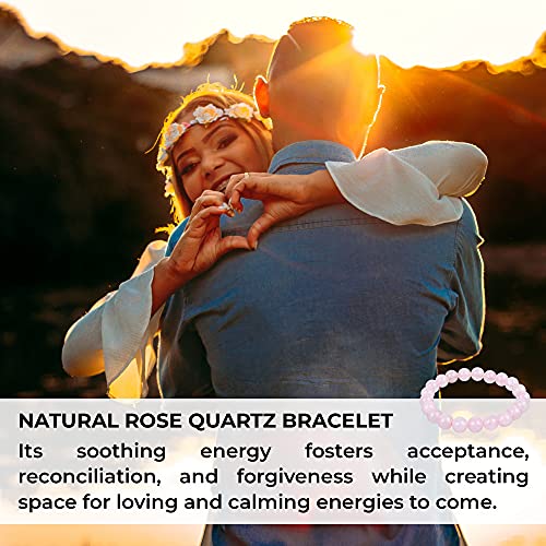 Crystal Agate Rose Quartz Stretch Bracelet - Pink Beaded Crystal for Heart Chakra, Balance, Calm, Meditation, Yoga & Spiritual Reiki Gift for Men and Women4