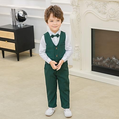 Image of Kimocat Boys 3Pcs Clothing Sets Elegant Long Sleeve Shirts + Vest with Flower+Pants Party Suit