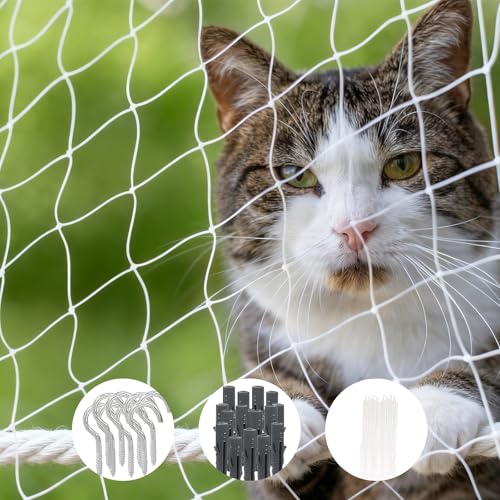 Aieoco Katzennetz für Balkon Ohne Bohren 10×3 m, Katzenschutznetz Nylon(Inklusive Befestigungsset), Katzen Balkonschutz, UV-beständig &...
