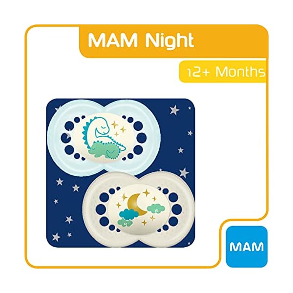 MAM Night Soothers 12+ Months (Pack of 2), Glow in the Dark Baby Soothers with Self Sterilising Travel Case, Newborn… – Bild 4