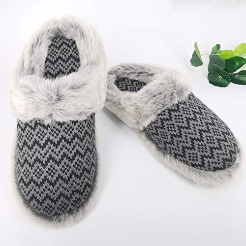 ofoot Womens Soft Comfortable Warm Furry Faux Fur House Knitted Slippers With Memory Foam Non Slip Indoor Outdoor Rubber Sole4