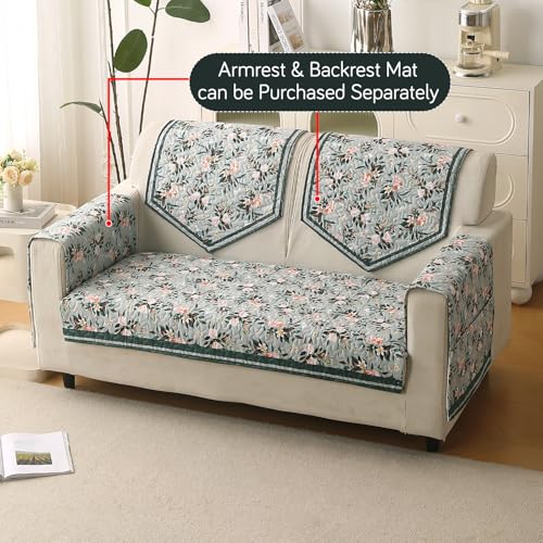 Image of HOKIPO 'Florentina Series' Premium Holland Velvet Sofa Cover Mat for 2 Seater Sofa with Foam Filling for Extra Softness, Anti-Slip Backing, Magnolia Green (IN-879-V1)