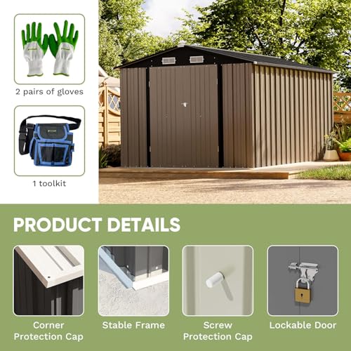 image for Patiowell 8' x 12' Metal Storage Shed for Outdoor, Steel Yard Shed wit