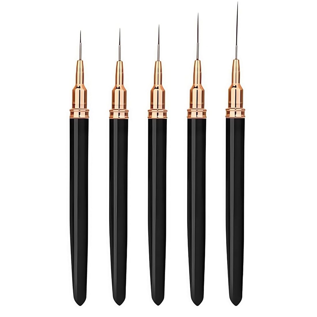 5 Pezzi Pennelli Per Unghie,Pennello Sottile Nail Art Pennelli Set,Pennelli Per Nail Art,Per Disegnare Linee Fini Attrezzo(Nero,7/9/11/15/25 Mm)