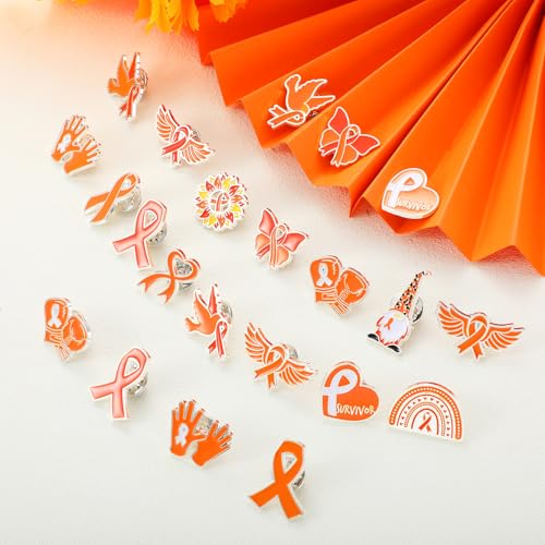 60 Pcs Orange Cancer Awareness Pin Bulk Leukemia Awareness Product Kidney Cancer Lapel Pins Gun Violence Multiple Sclerosis Lymphoma Orange Ribbon Items for Charity Public Social Events2