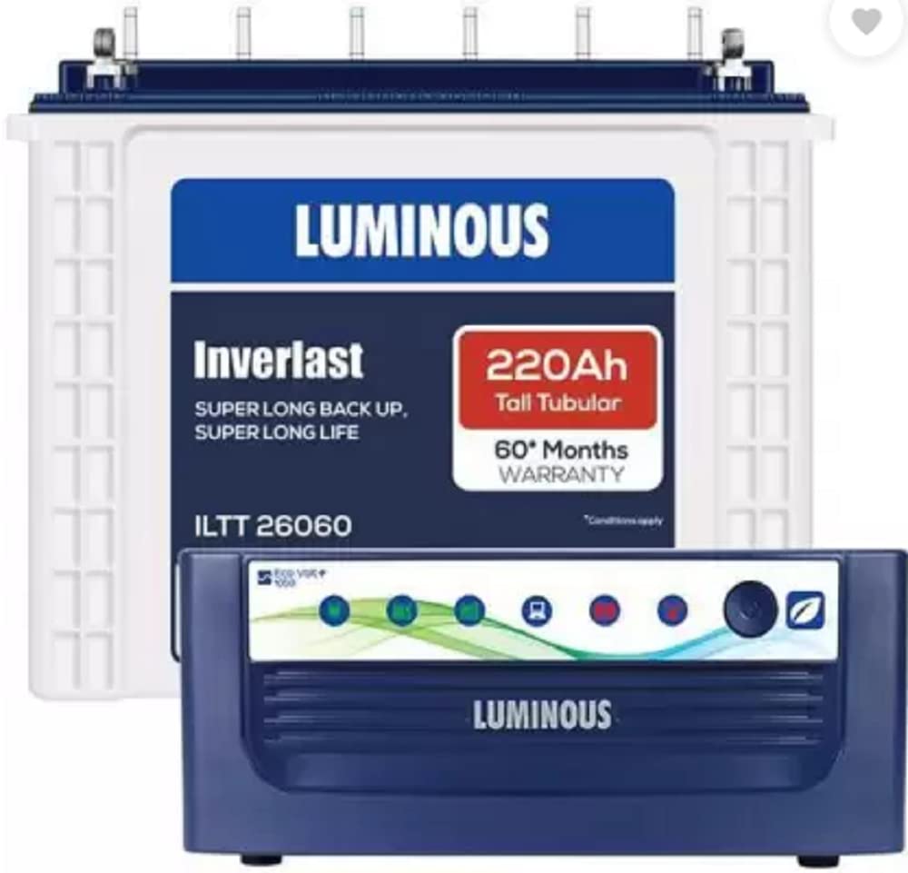 Luminous Eco Volt Neo 1550 Inverter (1400VA/12V Pure Sinewave) with ILTT26060 220Ah Battery Combo for Home, Office & Shops – | Easy Installation, Low Maintenance, 36+60 Months Warranty