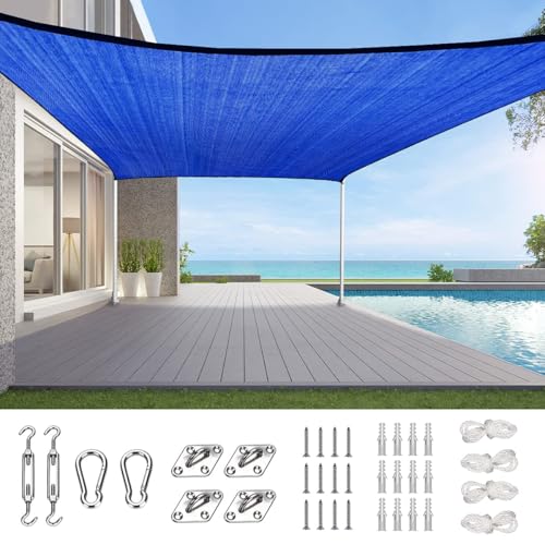 Quictent 20x16ft 185G HDPE Rectangle Sun Shade Sail Canopy 98% UV Block Outdoor Patio Garden with Hardware Kit (Blue) 20 x 16 ft Rectangle Blue