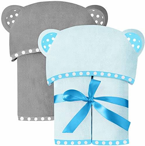 Image of ELSVIN Set of 2 Hooded Baby Towels – Blue and Grey – Luxurious, Large and Super Absorbent – 30 x 30 Inch – Soft and Suitable for Infants, Toddlers and Kids – 400 GSM