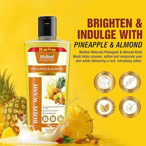 Image of Multani Naturals Pineapple & Almond Body Wash | Refreshing Herbal Body Cleanser for Men & Women | Nourishing, Paraben & Sulphate Free | Suitable for All Skin Types (270ml)