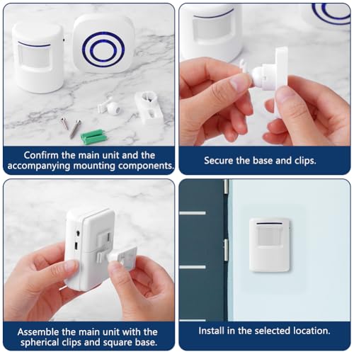 AXFEE Durchgangsalarm, Beweungsklingel Set mit 1 Elektronischem Plug-in-Empfänger＆1 PIR-Bewegungssensor-Detektor, Drahtlose Bewegungssensor mit 38 Klingeltönen, 3 Lautstärkestufen＆Blau LED Anzeige