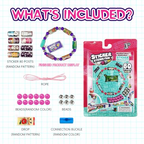 Image of PATPAT DIY Sticker Rolls Bracelet For Kids Girls DIY Cartoon Stickers Bracelet Making Kit With Spacer Beads Carry-On Bracelets Stickers Decorative Free Making Kit Children's Day Gift, Multicolour