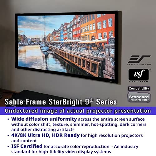 Image of Elite Screens 106-Inch ALR Projector Screen 16:9, 4K /8K UHD, 95% Ambient Light Rejection, ISF-Certified Material, Fixed Frame Wall Mounted, Sable Frame StarBright 9 Series, ER106H-SB9