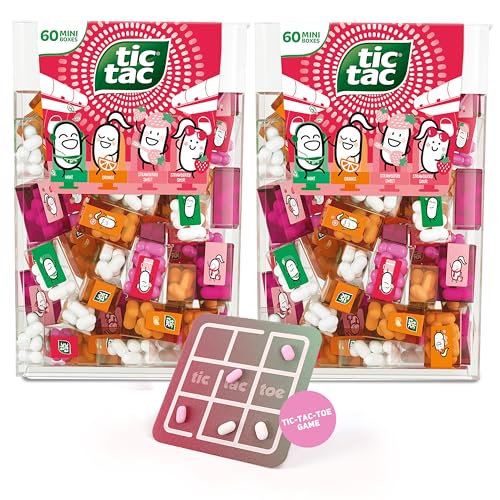 Tic Tac Erdbeere Mix 2er Set je 60 Mini-Packungen in 4 Sorten + Tic Tac Toe Spiel 120 Mini-Süßigkeiten für Kindergeburtstag Candybars Mitgebsel Zuckertüten & kleine Überraschungen