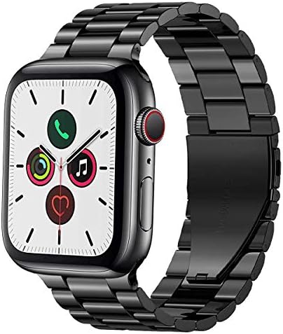 PUGO TOP Replacement for Apple Watch Band 38mm 40mm 42mm 44mm 41mm 45mm Stainless Steel Metal Iwatch Iphone Watch Link Band for Apple Watch Series 7/6/5/4/3/2/1/SE (3 blades Black, 42mm/44mm/45mm)