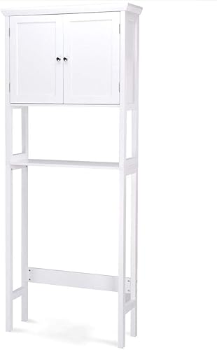 Giantex Ahorro de espacio de almacenamiento sobre el inodoro con 2 puertas y un estante abierto para baño, armario de almacenamiento, organizador de